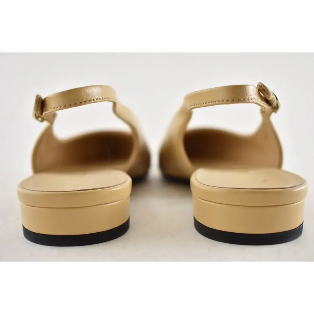 Chanel 24A Beige Leather Black CC Logo Coco Slingback Pointed Ballet Flat 38.5 - Picture 15 of 16